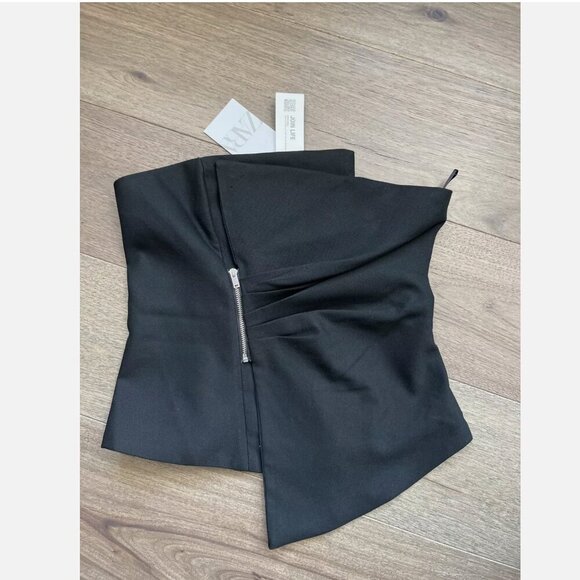 ZARA NEW WOMAN SS22 BLACK Zippered ASYMMETRIC BUSTIER - Size S NEW WITH TAG! - Picture 10 of 11